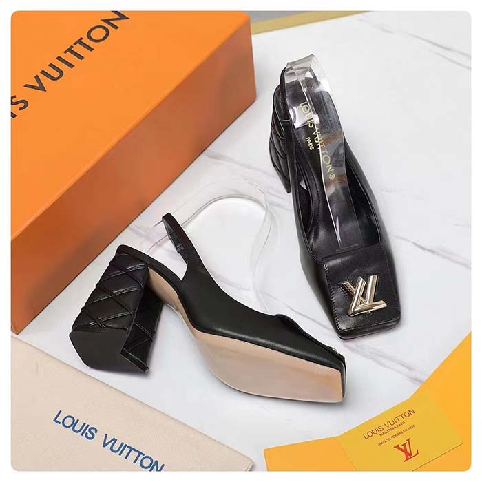 Louis Vuitton Women LV Shake Slingback Pump Black Lambskin Leather 1ACB32 (10)