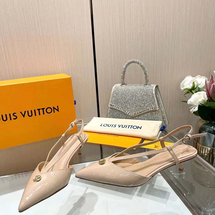 Louis Vuitton Women LV Stellar Slingback Pump Beige Glazed Patent Calf Leather Low Heel (1)
