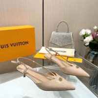 Louis Vuitton Women LV Stellar Slingback Pump Beige Glazed Patent Calf Leather Low Heel (2)