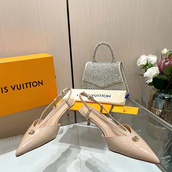 Louis Vuitton Women LV Stellar Slingback Pump Beige Glazed Patent Calf Leather Low Heel (6)