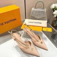 Louis Vuitton Women LV Stellar Slingback Pump Beige Glazed Patent Calf Leather Low Heel (2)