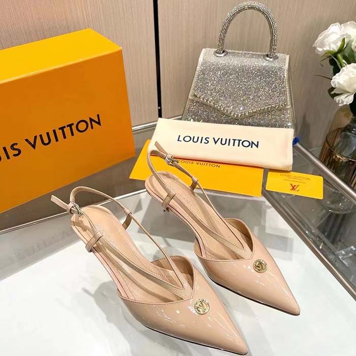 Louis Vuitton Women LV Stellar Slingback Pump Beige Glazed Patent Calf Leather Low Heel (7)