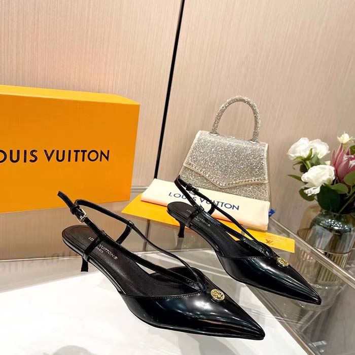 Louis Vuitton Women LV Stellar Slingback Pump Black Glazed Calf Leather Low Heel (1)