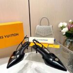 Louis Vuitton Women LV Stellar Slingback Pump Black Glazed Calf Leather Low Heel - Image 4