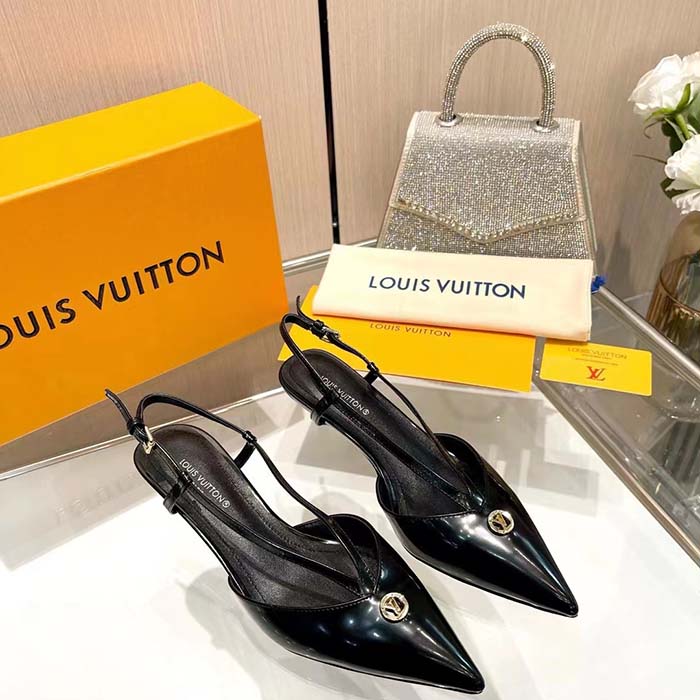 Louis Vuitton Women LV Stellar Slingback Pump Black Glazed Calf Leather Low Heel (6)