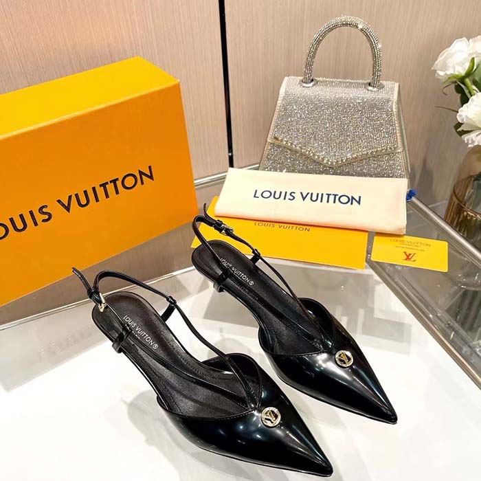 Louis Vuitton Women LV Stellar Slingback Pump Black Glazed Calf Leather Low Heel