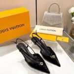 Louis Vuitton Women LV Stellar Slingback Pump Black Glazed Patent Calf Leather Low Heel - Image 6