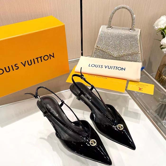 Louis Vuitton Women LV Stellar Slingback Pump Black Glazed Patent Calf Leather Low Heel (3)