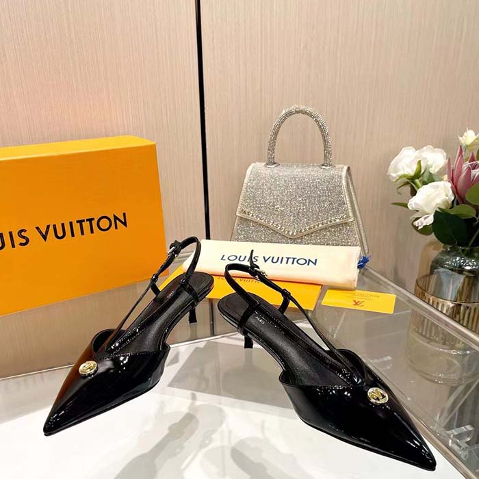 Louis Vuitton Women LV Stellar Slingback Pump Black Glazed Patent Calf Leather Low Heel (4)