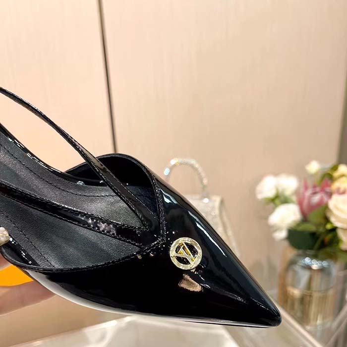 Louis Vuitton Women LV Stellar Slingback Pump Black Glazed Patent Calf Leather Low Heel (5)