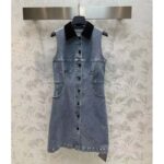 Louis Vuitton Women LV Velvet Accent Denim Dress Cotton Blue Regular Fit 1AFDDN - immagine 2