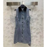 Louis Vuitton Women LV Velvet Accent Denim Dress Cotton Blue Regular Fit 1AFDDN (6)