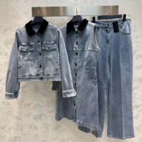 Louis Vuitton Women LV Velvet Accent Denim Jacket Cotton Blue Regular Fit 1AFEPJ (14)
