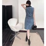 Louis Vuitton Women LV Velvet Accent Denim Dress Cotton Blue Regular Fit 1AFDDN - immagine 15