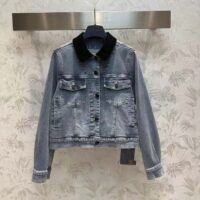 Louis Vuitton Women LV Velvet Accent Denim Jacket Cotton Blue Regular Fit 1AFEPJ (14)