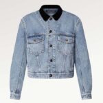 Veste en jean Louis Vuitton pour femme avec détails en velours LV, coton bleu, coupe classique, 1AFEPJ