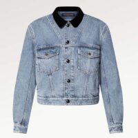 Louis Vuitton Women LV Velvet Accent Denim Jacket Cotton Blue Regular Fit 1AFEPJ (14)