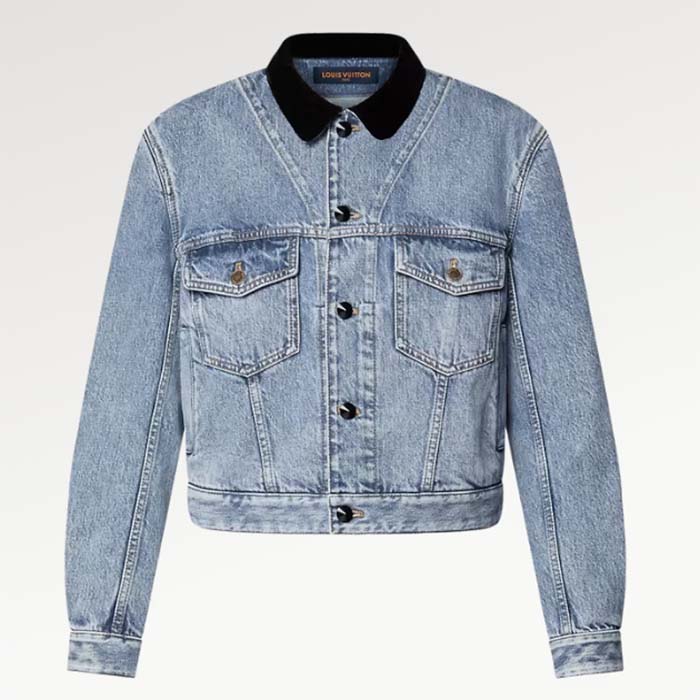 Louis Vuitton Women LV Velvet Accent Denim Jacket Cotton Blue Regular Fit 1AFEPJ