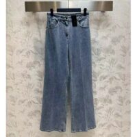 Louis Vuitton Women LV Wide-Leg Graphic Accent Jeans Cotton Blue Regular Fit 1AFFWE (5)