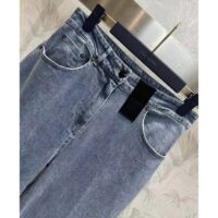 Louis Vuitton Women LV Wide-Leg Graphic Accent Jeans Cotton Blue Regular Fit 1AFFWE (5)