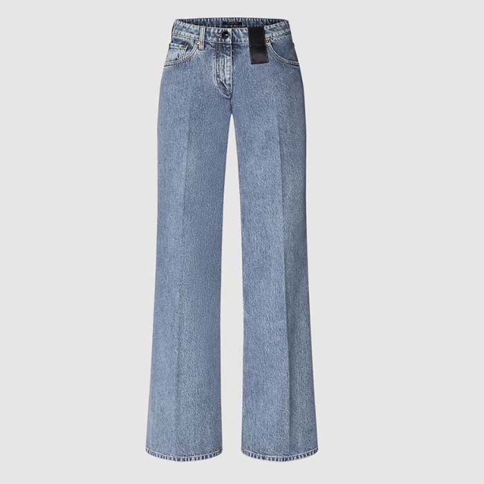 Louis Vuitton Women LV Wide-Leg Graphic Accent Jeans Cotton Blue Regular Fit 1AFFWE