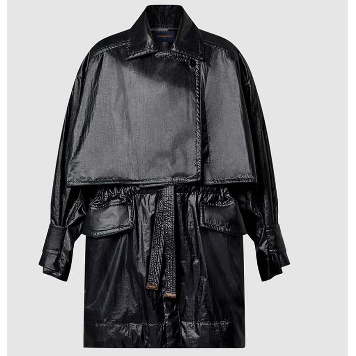 Louis Vuitton Women LV Wind Flap Trench Coat Black Regular Fit 1ABC6N