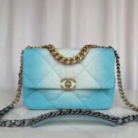 Chanel Women CC 19 Large Handbag Denim Gold Silver Tone Blue (5)