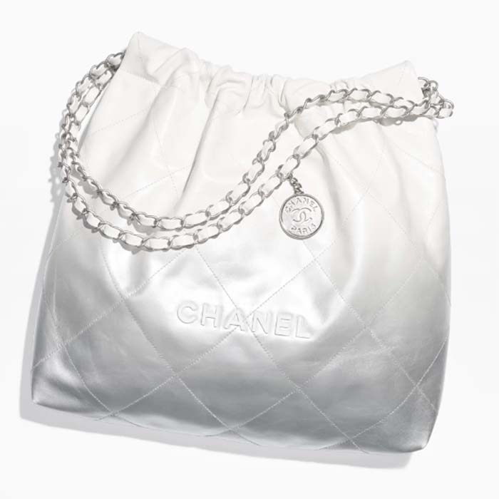 Chanel Women CC 22 Handbag Metallic Shaded Calfskin White Silver