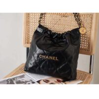 Chanel Women CC 22 Handbag Shiny Calfskin Gold-Tone Metal Black (10)