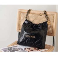Chanel Women CC 22 Handbag Shiny Calfskin Gold-Tone Metal Black (10)