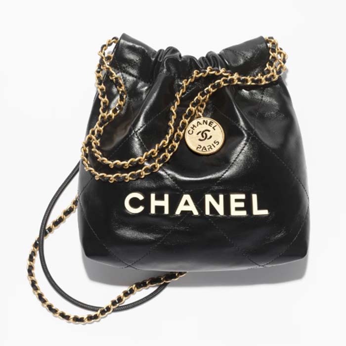 Chanel Women CC 22 Mini Handbag Calfskin Gold-Tone Lacquered Metal Black