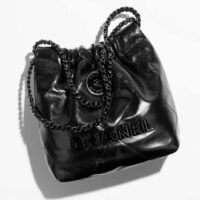 Chanel Women CC 22 Mini Handbag Shiny Calfskin Black Metal Black