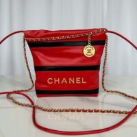 Chanel Women CC 22 Mini Handbag Shiny Calfskin Red Black (8)