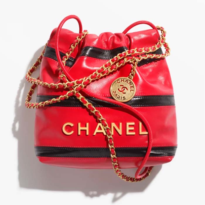 Chanel Women CC 22 Mini Handbag Shiny Calfskin Red Black