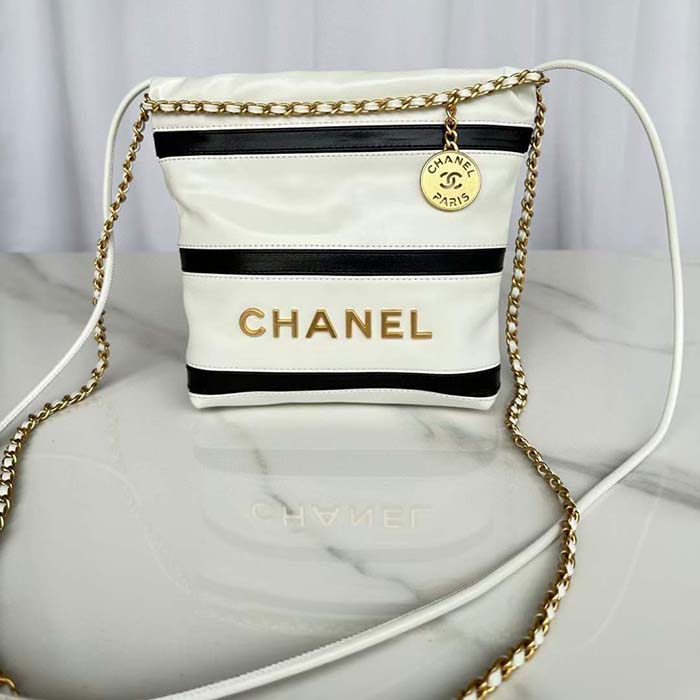 Chanel Women CC 22 Mini Handbag Shiny Calfskin White Black