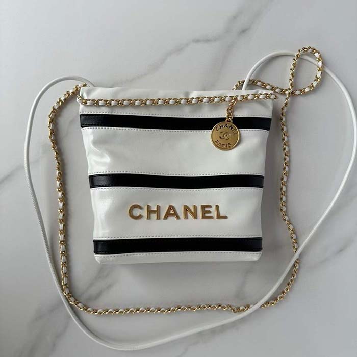 Chanel Women CC 22 Mini Handbag Shiny Calfskin White Black