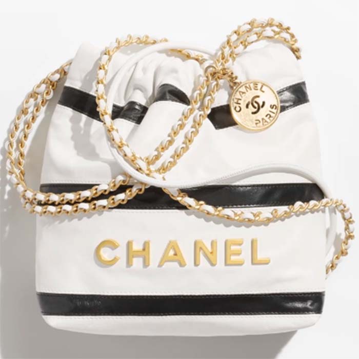Chanel Women CC 22 Mini Handbag Shiny Calfskin White Black