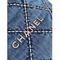 Chanel Women CC 22 Mini Handbag Stitched Denim Silver Metal Blue (8)