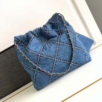 Chanel Women CC 22 Mini Handbag Stitched Denim Silver Metal Blue (8)