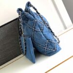 Chanel Women CC 22 Mini Handbag Stitched Denim Silver Metal Blue - Imagen 4