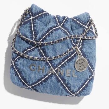 Chanel Women CC 22 Mini Handbag Stitched Denim Silver Metal Blue