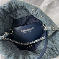 Chanel Women CC 22 Mini Handbag Washed Denim Silver-Tone Metal Blue (5)