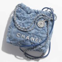 Chanel Women CC 22 Mini Handbag Washed Denim Silver-Tone Metal Blue (5)