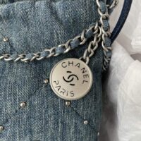 Chanel Women CC 22 Mini Handbag Washed Denim Silver-Tone Metal Blue (5)