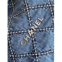 Chanel Women CC 22 Small Handbag Stitched Denim Silver Metal Blue (12)