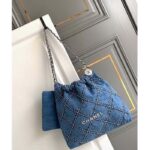 Chanel Women CC 22 Small Handbag Stitched Denim Silver Metal Blue - Bild 2