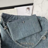 Chanel Women CC 22 Small Handbag Washed Denim Silver-Tone Metal Blue (4)