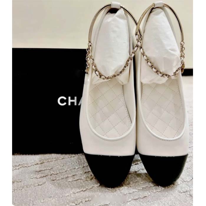 Chanel Women CC Ballerinas Lambskin Leather Flats Beige Black