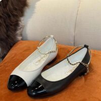 Chanel Women CC Ballerinas Lambskin Leather Flats Beige Black (13)