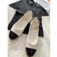 Chanel Women CC Ballerinas Lambskin Leather Flats Beige Black (13)